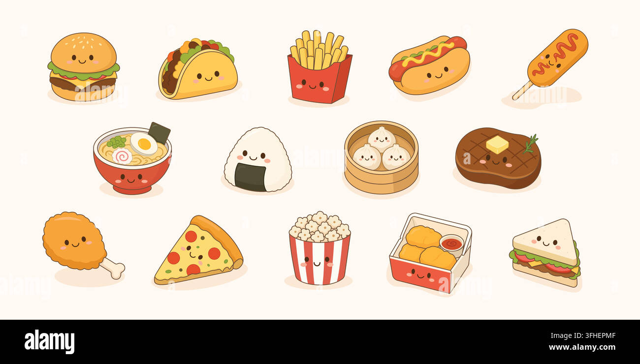 Niedliche Fast-Food- und Street-Food-Illustrationssammlung Stock Vektor