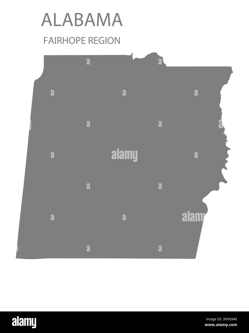 Moderne flache Vektorkarte der Fairhope-Region, Alabama, Vereinigte Staaten. Detaillierte Regionen-Grenzsilhouette in Grau auf weißem Hintergrund. Stock Vektor