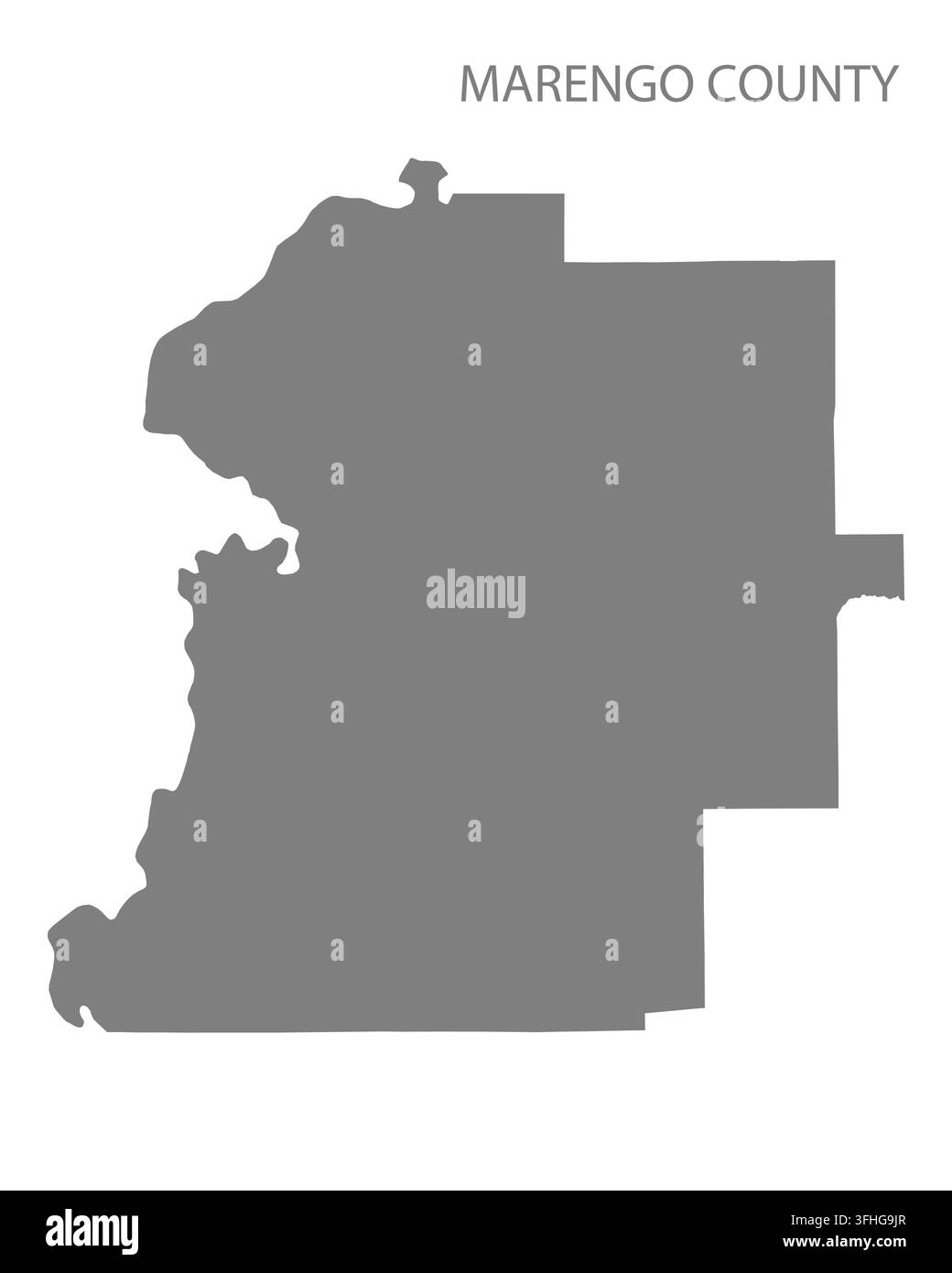 Moderne flache Vektorkarte von Marengo County, Alabama, Vereinigte Staaten. Detaillierte Grafiksilhouette der County-Grenze in Grau auf weißem Hintergrund. Stock Vektor