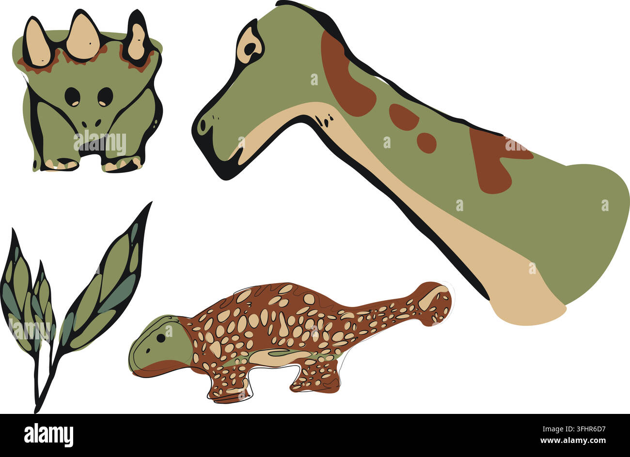 Handgezeichnete Herbivoren-Dinosaurier-Sammlung Stock Vektor