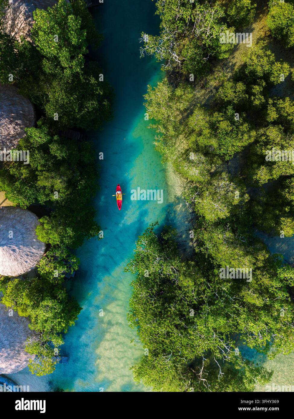 Erkunde die ruhigen Mangroven der Insel Koh Phayam mit einem Kajakabenteuer Stockfoto
