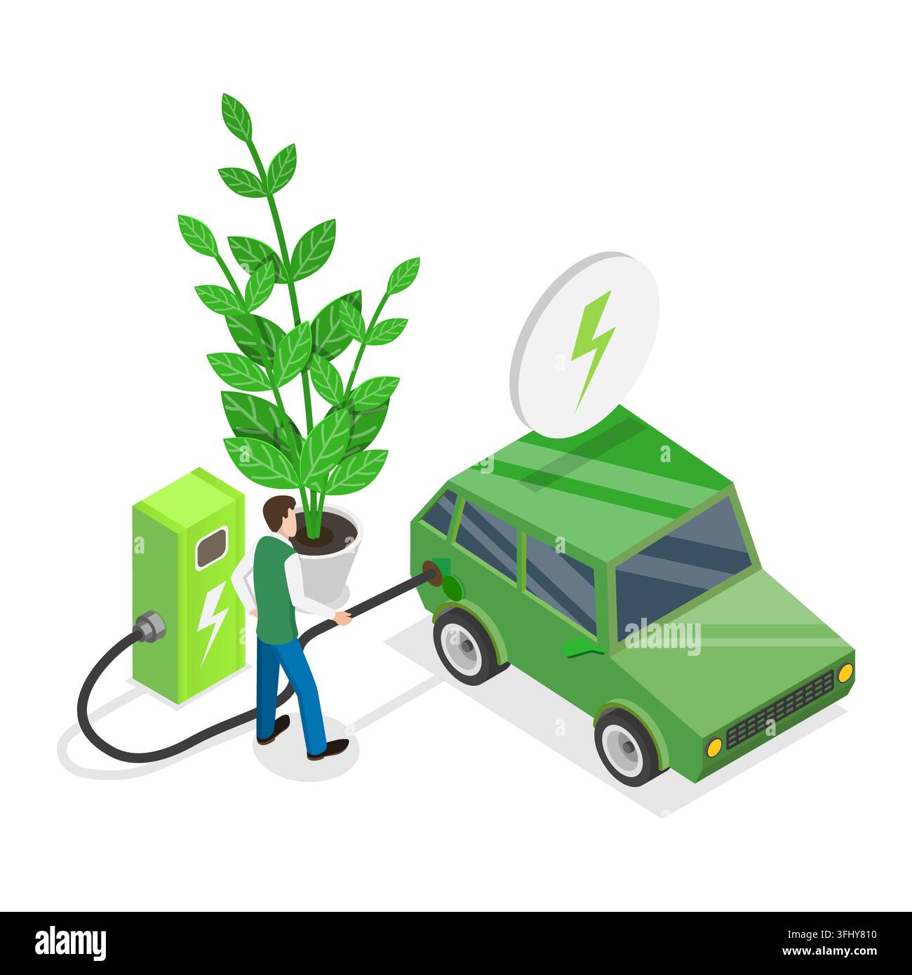 3D Isometrische Flachillustration von nachhaltiger und erneuerbarer Energie, innovativen grünen Technologien. Artikel 1 Stockfoto