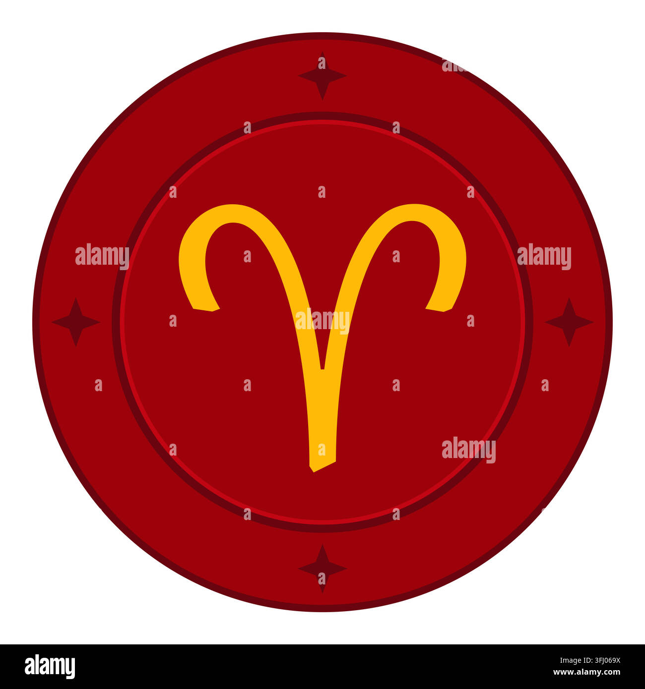 Rundes Abzeichen mit Sternzeichen Widder Astrologisches Symbol Vektorillustration Stock Vektor