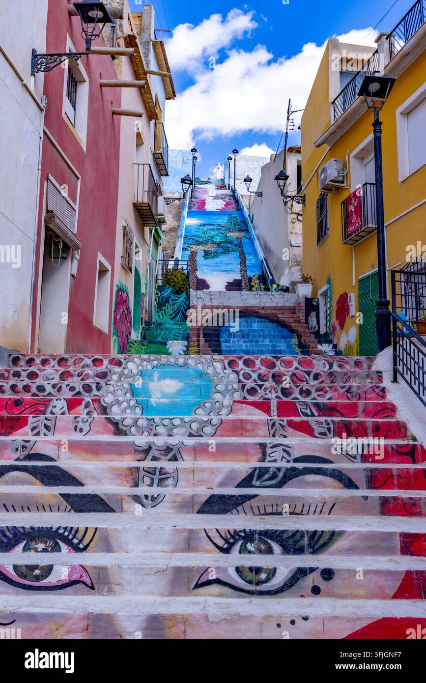 Eine malerische bemalte Treppe in Abanilla, Region Murcia (Spanien) Stockfoto