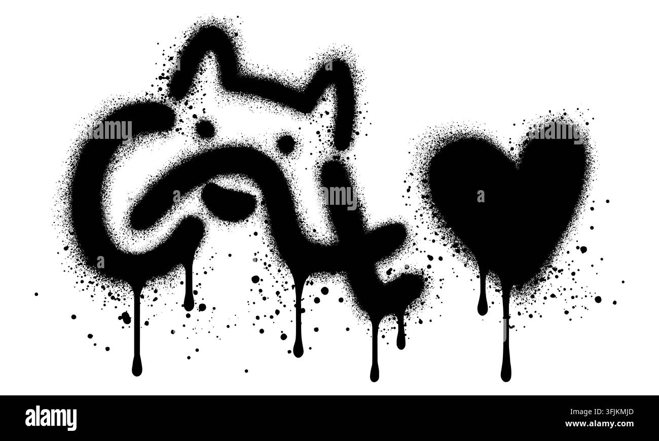 Spray gemaltes Graffiti Katzenliebhaber Emoticon isoliert auf weißem Hintergrund. Vektorabbildung. Stock Vektor
