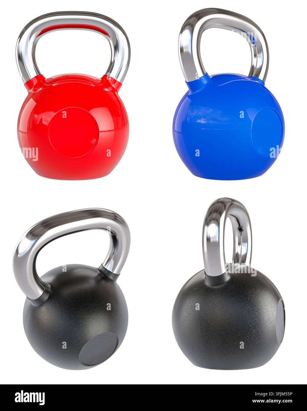 3D-farbige Kettlebells für das Fitnessstudio-Training Stockfoto