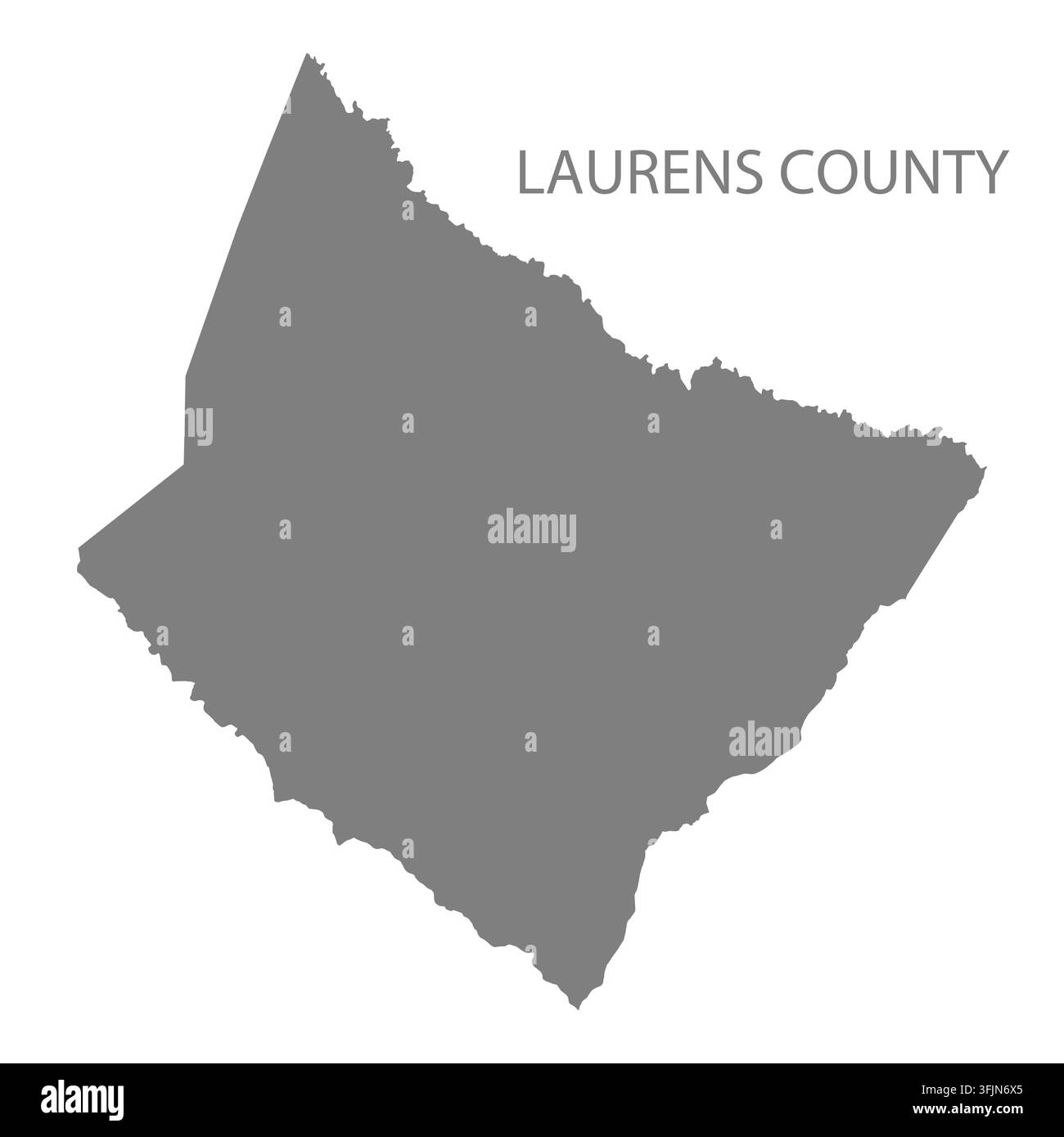 Moderne flache Vektorkarte von Laurens County, South Carolina, Vereinigte Staaten. Detaillierte Umrisslinie des Landkreises in Grau auf weißem Hintergrund. Stock Vektor