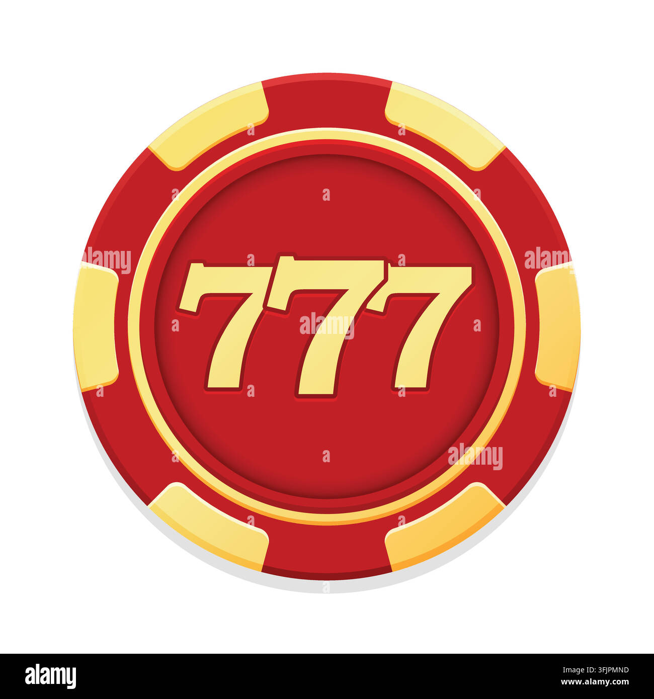 Casino-Artikel zum Glücksspiel. Goldene und rote Chips Pokerchips, 777, Roulette. Runde Pokerchips. Vektorillustration. Stock Vektor