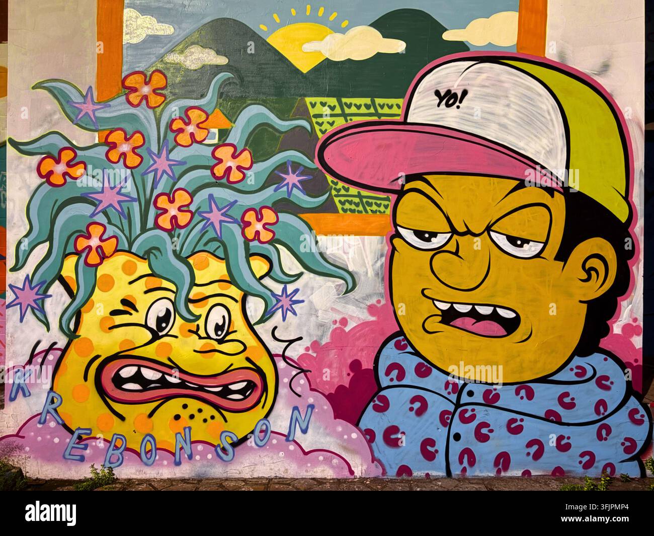 Farbenfrohes Graffiti-Mural im Taman Sriwedari Park in Surakarta (Solo), Zentral-Java, Indonesien, am 22. April 2026. Stockfoto