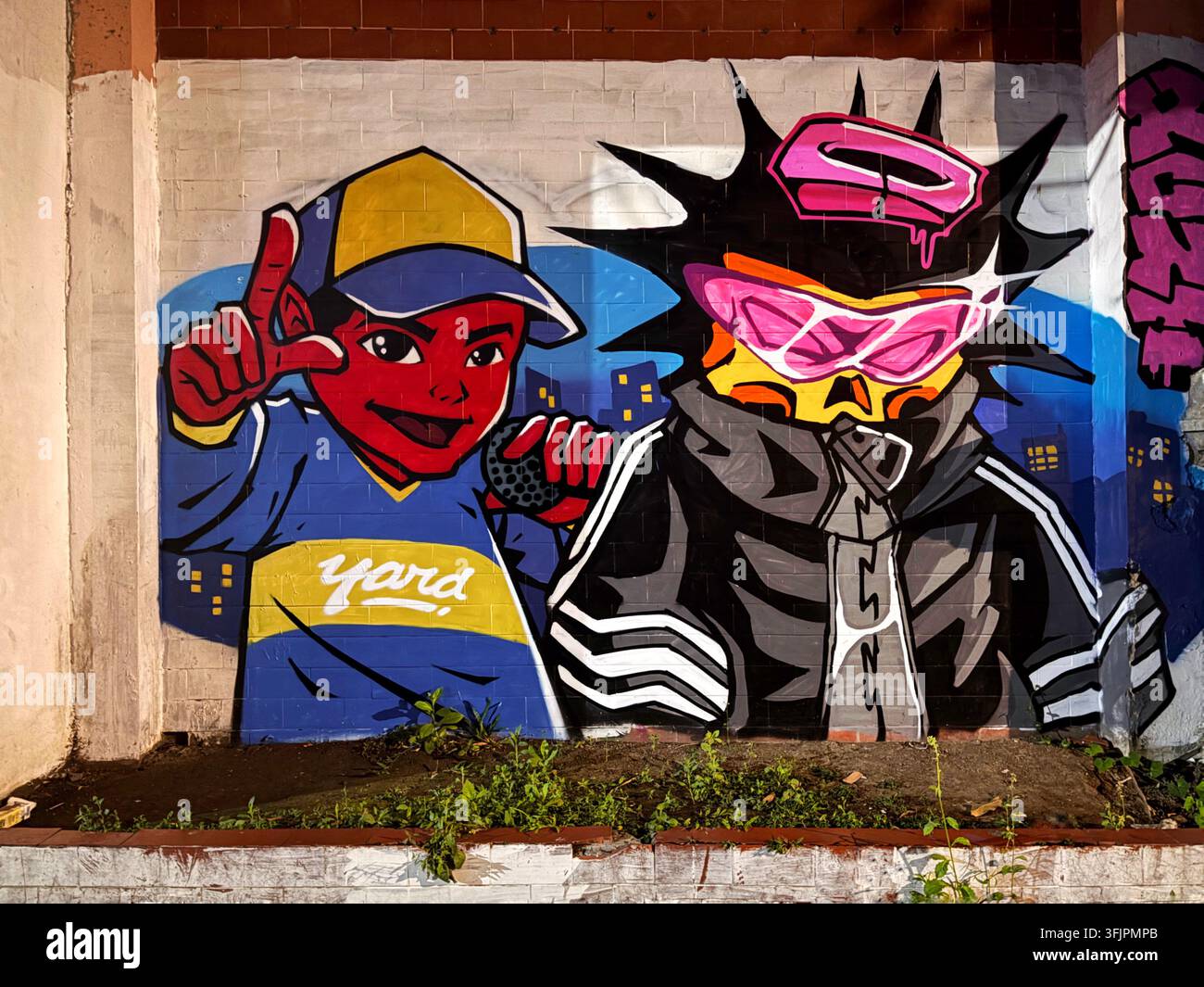 Farbenfrohes Graffiti-Mural im Taman Sriwedari Park in Surakarta (Solo), Zentral-Java, Indonesien, am 22. April 2026. Stockfoto