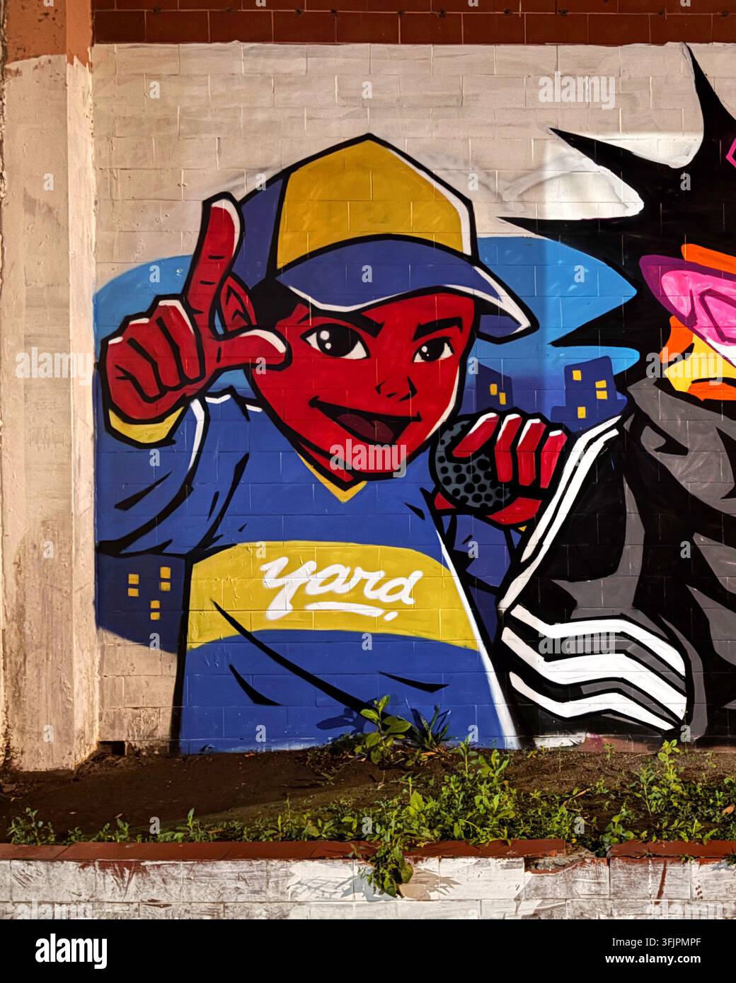 Farbenfrohes Graffiti-Mural im Taman Sriwedari Park in Surakarta (Solo), Zentral-Java, Indonesien, am 22. April 2026. Stockfoto