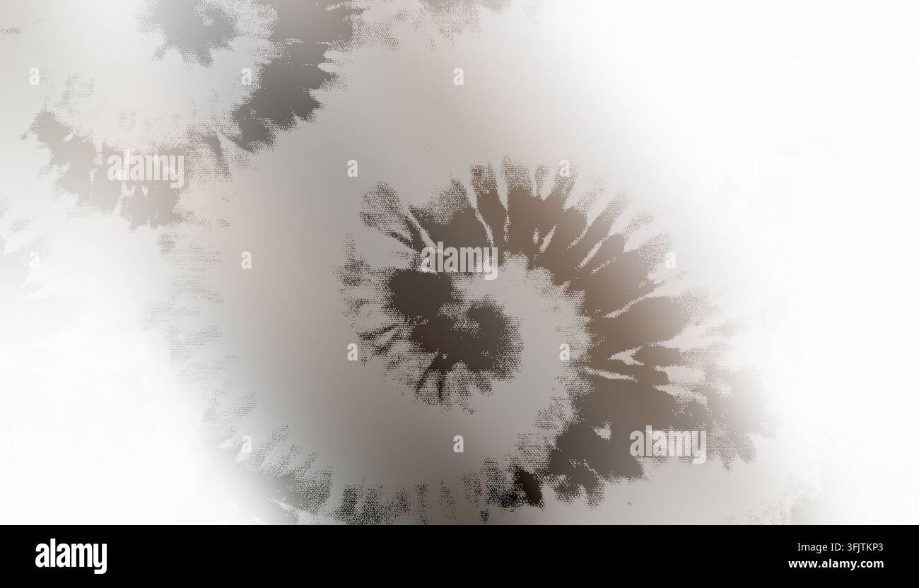 Ein monochromer Batik-Hintergrund mit grauen wirbelnden Mustern auf einer sauberen weißen Stoffoberfläche mit Textur. Stockfoto