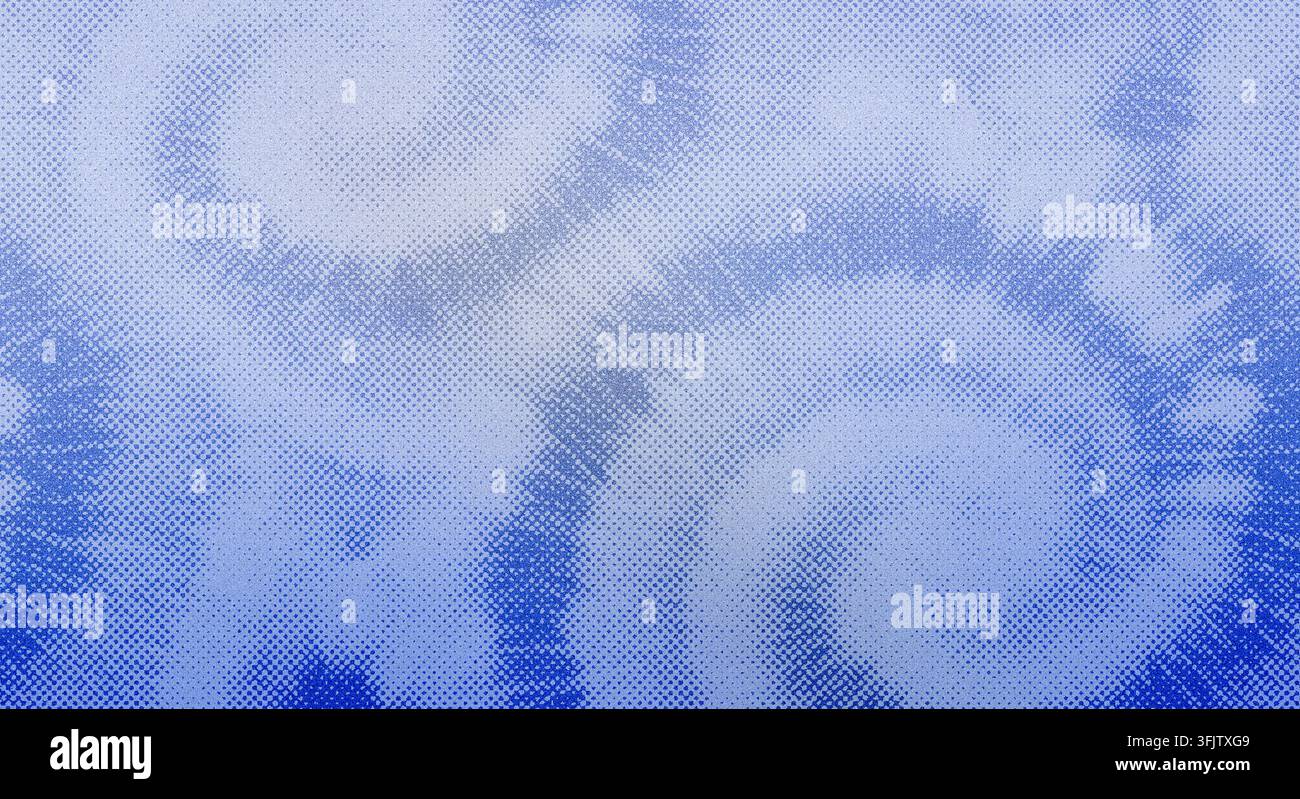 Ein abstrakter Hintergrund mit einem hellblauen Halbtone-Punktmuster mit wirbelnden kreisförmigen Formen und einem sauberen, texturierten Ästhetik. Stockfoto
