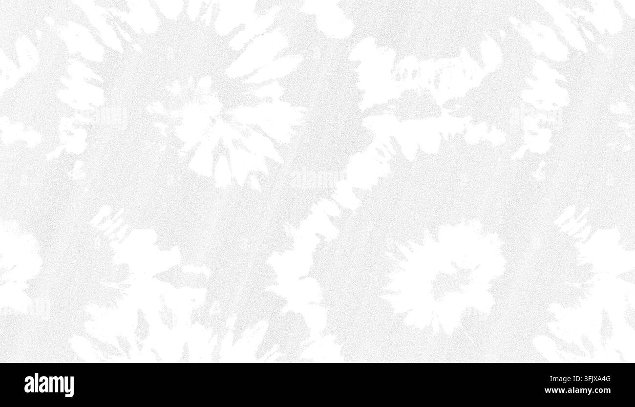 Leichter Batikstoff mit subtilen weißen kreisförmigen Wirbeln und Mustern, der einen sauberen, minimalistischen und strukturierten abstrakten Hintergrund erzeugt. Stockfoto