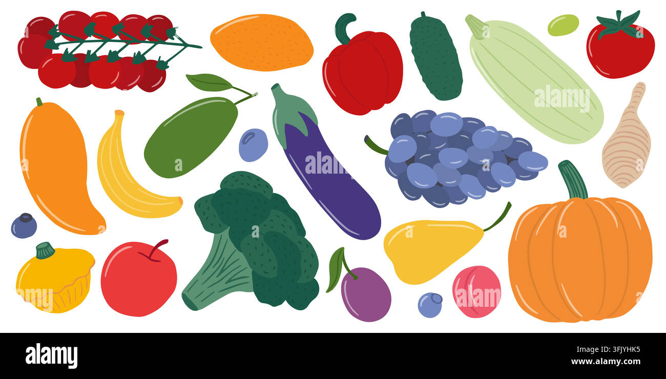 Satz von Obst und Gemüse in flacher Darstellung Stock Vektor