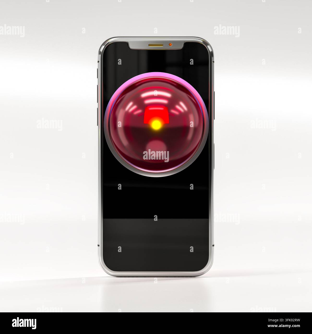 Smartphone-Bildschirm 3D rotes Auge künstliche Intelligenz Stockfoto