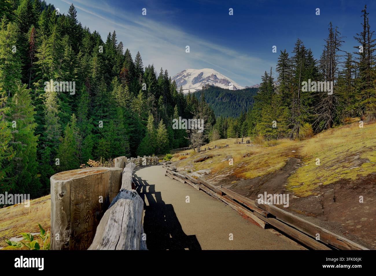 Befestigter Weg entlang des Box Canyon des Cowlitz River im Mount-Rainier-Nationalpark in Washington Stockfoto