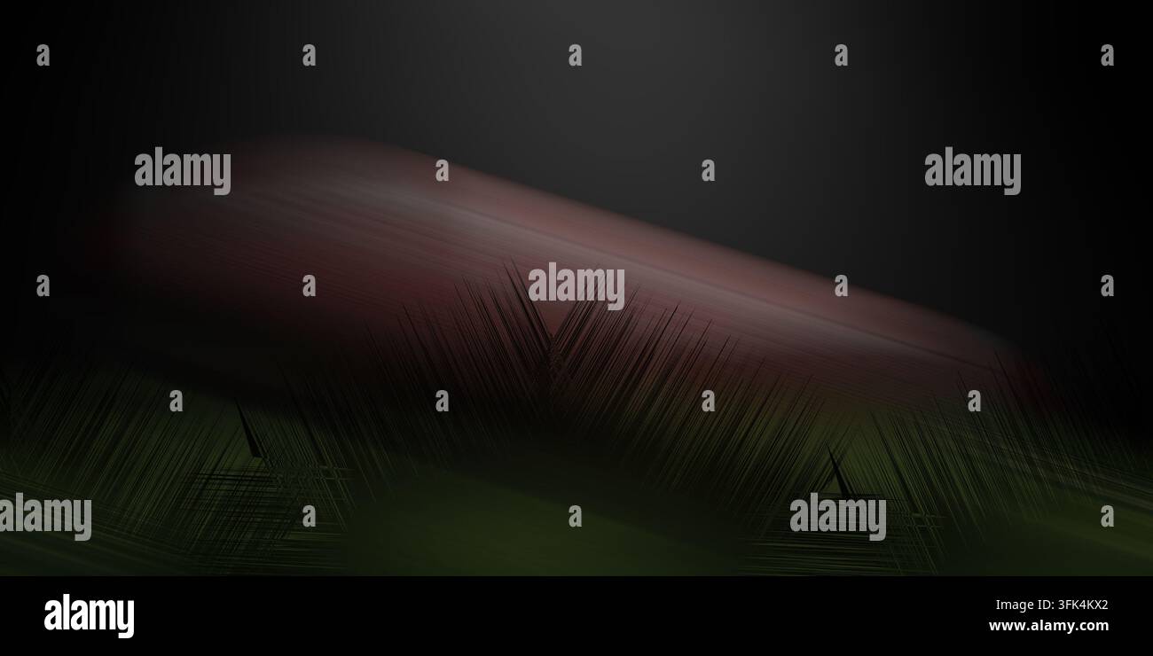 Abstrakte Komposition mit dunklen Tönen, einem unscharfen Bewegungs-Hintergrund und einer scharfen texturierten Vordergrund-Silhouette. Stockfoto