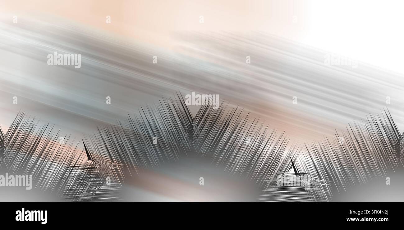 Ein abstraktes Hintergrundbild mit sauberen grauen und weißen diagonalen Linien und einem strukturierten unteren Abschnitt. Stockfoto