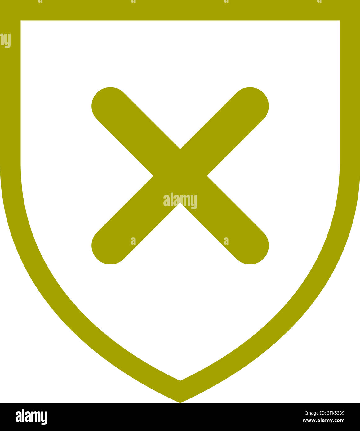 Oliven-grünes Schild mit Kreuzmark-Vektor-Symbol, flaches Design-Symbol für Sicherheit, Fehler oder Schutzkonzept auf weißem Hintergrund Stock Vektor