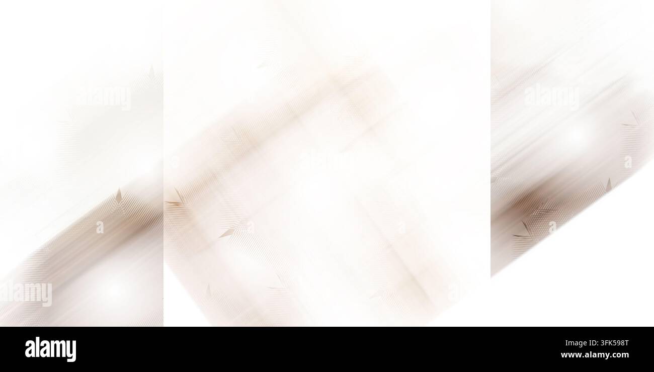 Eine abstrakte Komposition, die diagonale braune und beigefarbene texturierte Bänder mit subtilen geometrischen Mustern auf einem sauberen weißen Hintergrund zeigt. Stockfoto