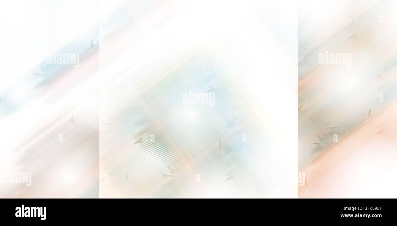 Ein abstraktes digitales Kunstwerk mit weichen leuchtenden Lichteffekten und diagonalen strukturierten Mustern auf einem sauberen, hellen Hintergrund. Stockfoto