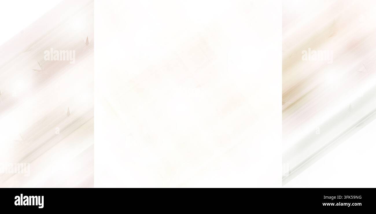 Ein sauberer abstrakter Hintergrund mit weichen weißen Bereichen und diagonalen beigefarbenen strukturierten Streifen, der eine subtile, elegante und moderne Komposition erzeugt. Stockfoto