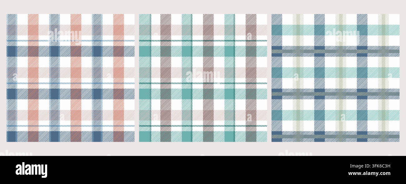 Picknick-Tischdecke kariert, Gingham-nahtloses Muster-Vektorset. Traditionelles quadratisches Vichy-Karo. Serviettenstoff, Gitterdecken, karierte Küchenprints oder Karo-Hintergründe in pastellblauen Farben Stock Vektor