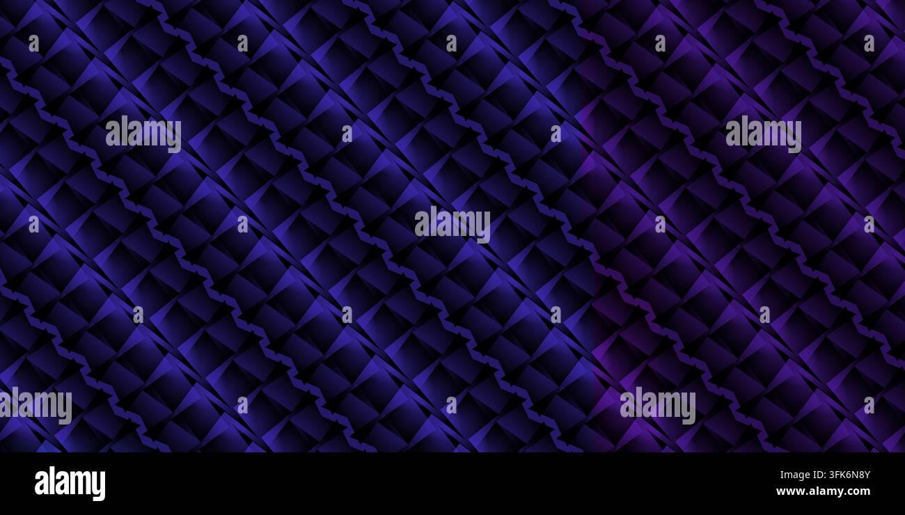 Ein sich wiederholendes dunkelviolettes abstraktes Muster mit einer diagonalen geometrischen facettierten Textur, das einen stilvollen und modernen digitalen Hintergrund erzeugt. Stockfoto