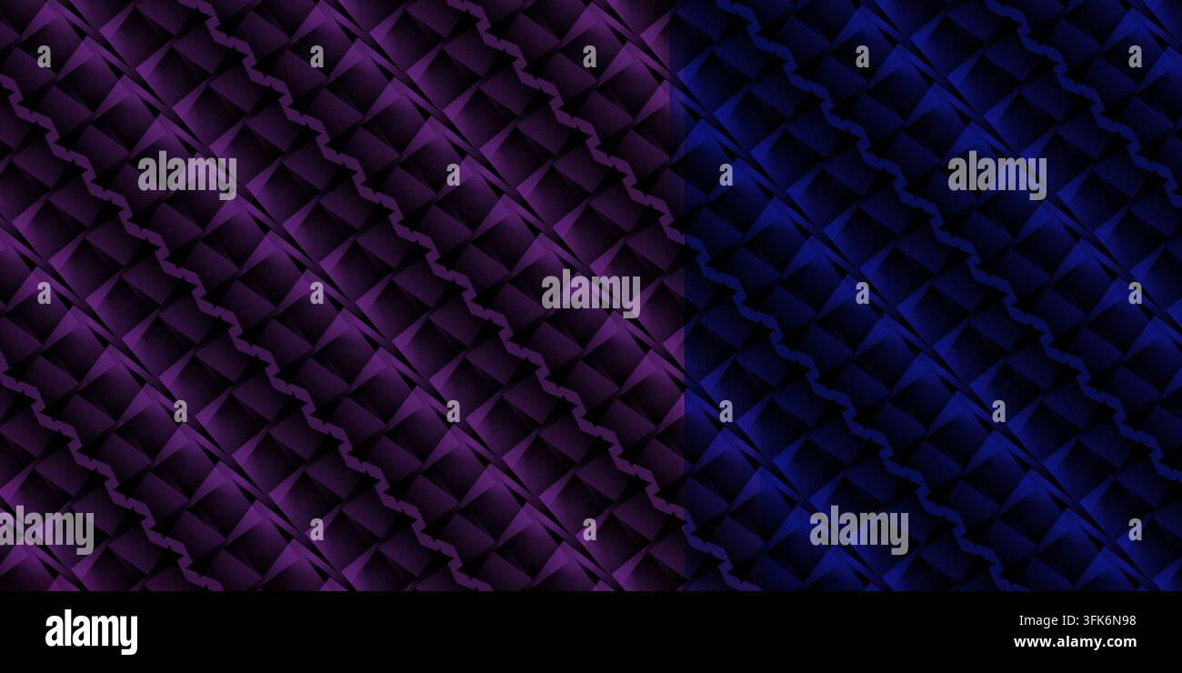 Dynamische geometrische Textur mit einem geteilten Design, tiefem Lila auf der einen und dunklem Blau auf der anderen Seite, das einen auffälligen visuellen Kontrast erzeugt. Stockfoto
