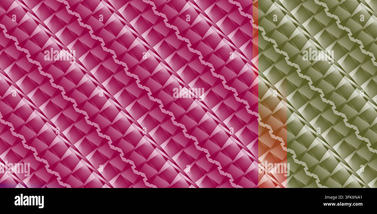 Abstraktes geometrisches Muster mit rosa und olivgrünen texturierten geometrischen Formen, das einen dynamischen, modernen visuellen Hintergrund erzeugt. Stockfoto