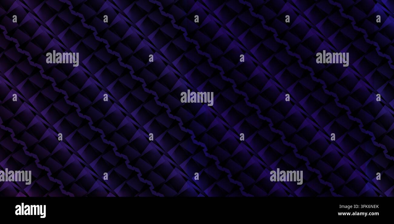 Abstrakter dunkellila geometrischer Hintergrund mit einem sich wiederholenden diagonalen Muster aus strukturierten Elementen und subtilen Farbverläufen. Stockfoto