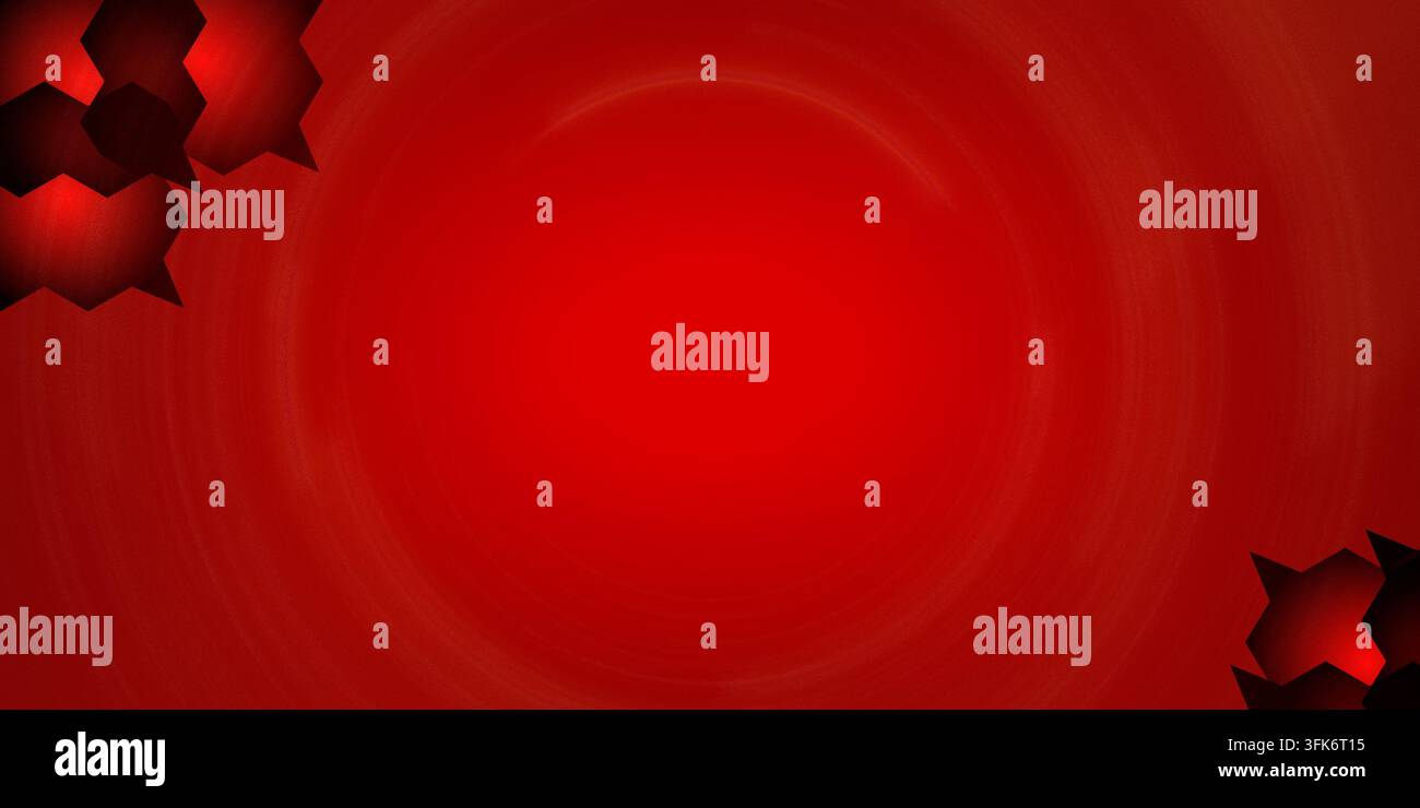 Abstrakter radialer Hintergrund mit geometrischen Eckakzenten in leuchtendem Rot Stockfoto
