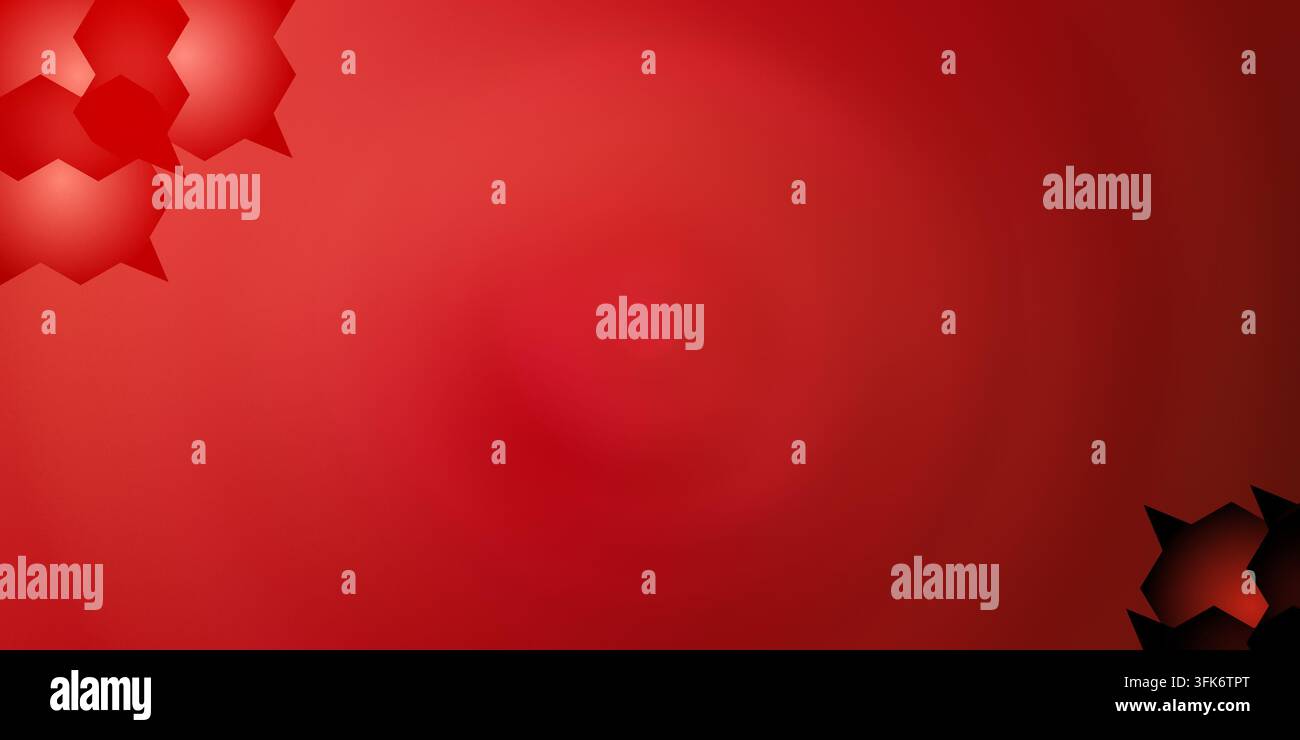 Abstrakter roter radialer Farbverlaufshintergrund mit geometrischen Eckakzenten Stockfoto