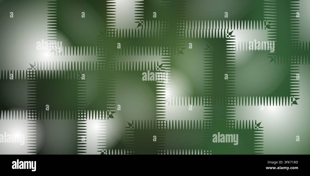 Abstrakter Hintergrund mit überlappenden Quadraten mit gezackten Kanten in grüner Farbe Stockfoto