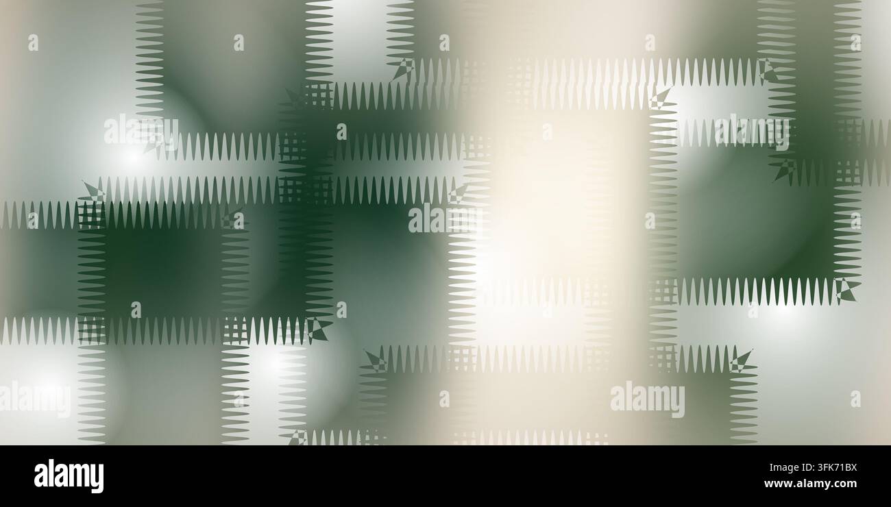 Abstrakter grün-weißer Farbverlaufshintergrund mit geometrischem Zickzackmuster und weichen Formen Stockfoto
