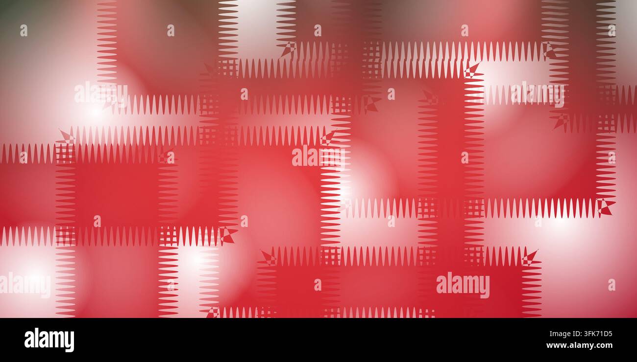 Abstrakter Hintergrund mit überlappenden roten Quadraten und strukturierten Zickzack-Rändern in warmen Tönen Stockfoto