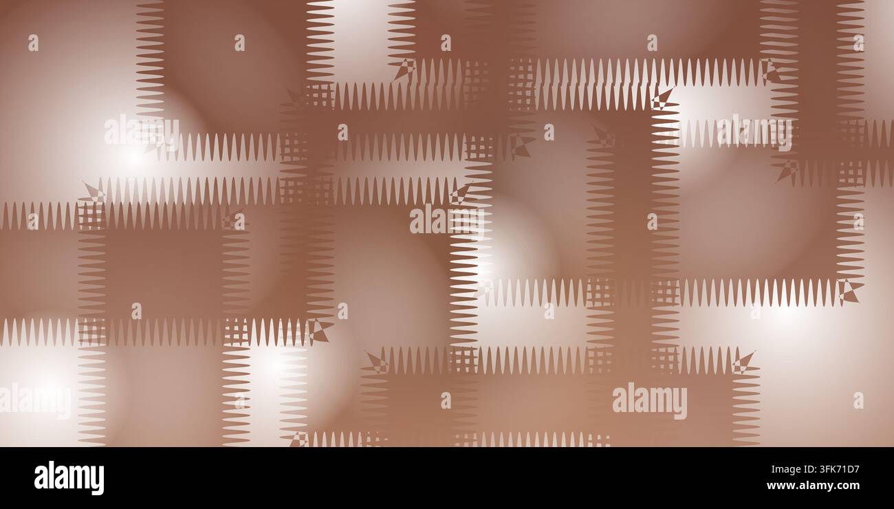 Abstraktes geometrisches braunes Muster mit genähten rechteckigen Formen und weichem leuchtendem Farbverlaufshintergrund Stockfoto