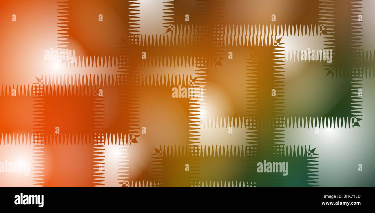 Abstrakter Hintergrund mit überlappenden gemusterten Quadraten in warmen Herbstfarben von Orange, Braun und Grün Stockfoto