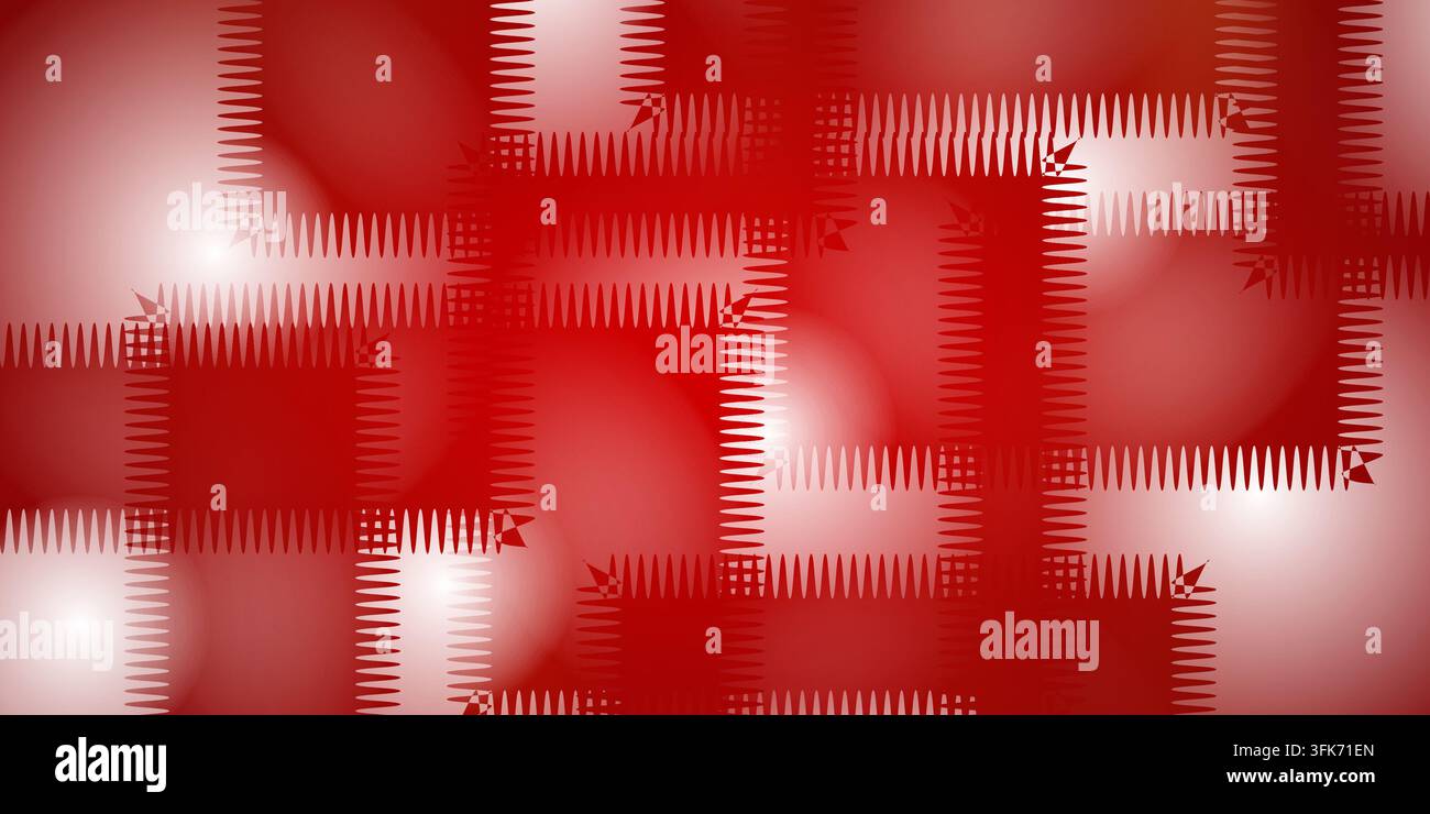 Abstrakter roter gemusterter nahtloser Hintergrund mit geometrischen Formen und dekorativen Bordüren Stockfoto
