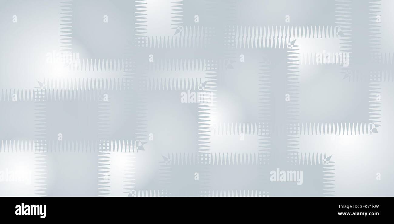 Abstrakter grauer Hintergrund mit genähten quadratischen Flecken und geometrischen Mustern Stockfoto