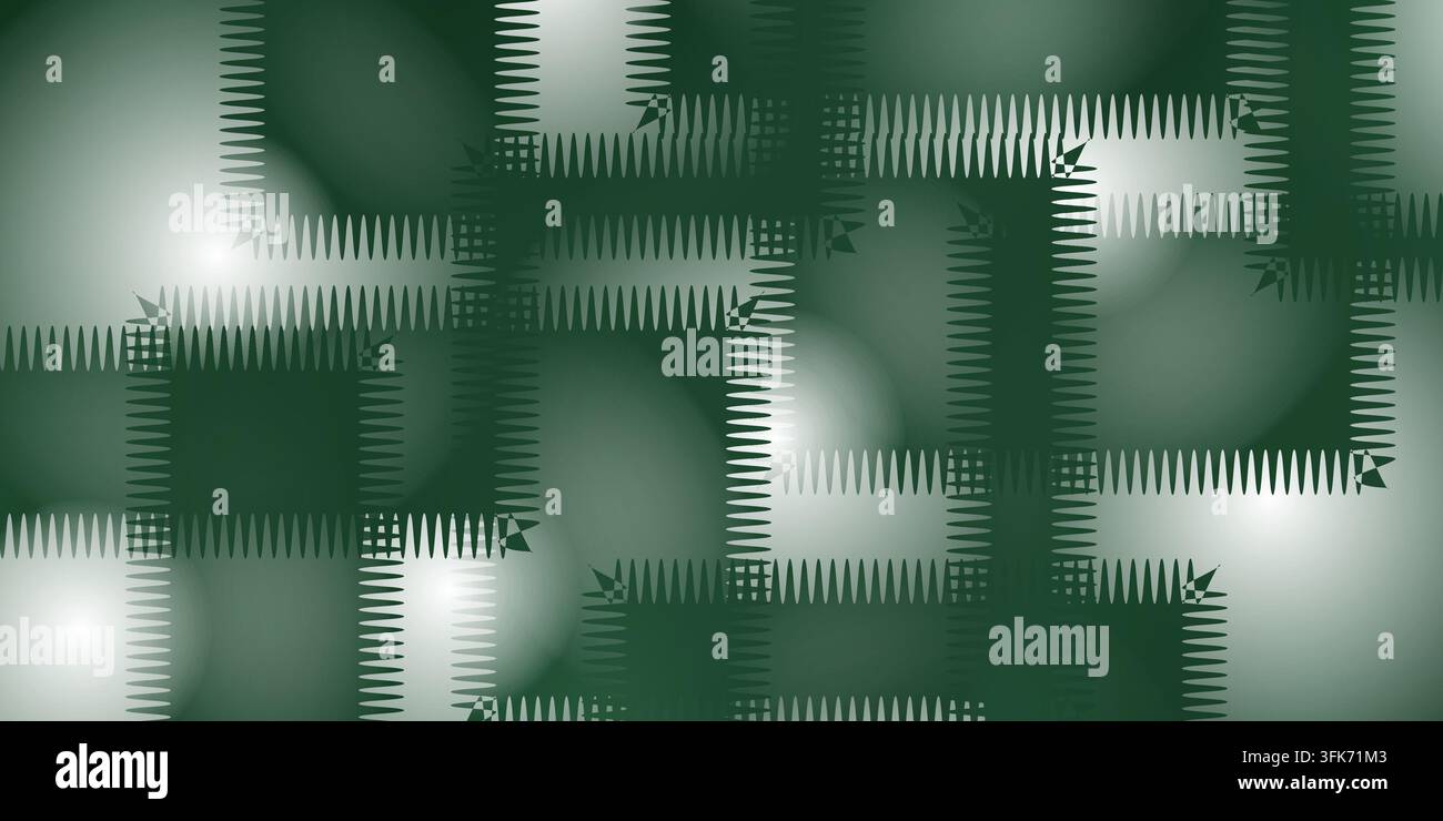 Abstrakter grüner Hintergrund mit Patchwork-Design und leuchtenden Lichteffekten Stockfoto