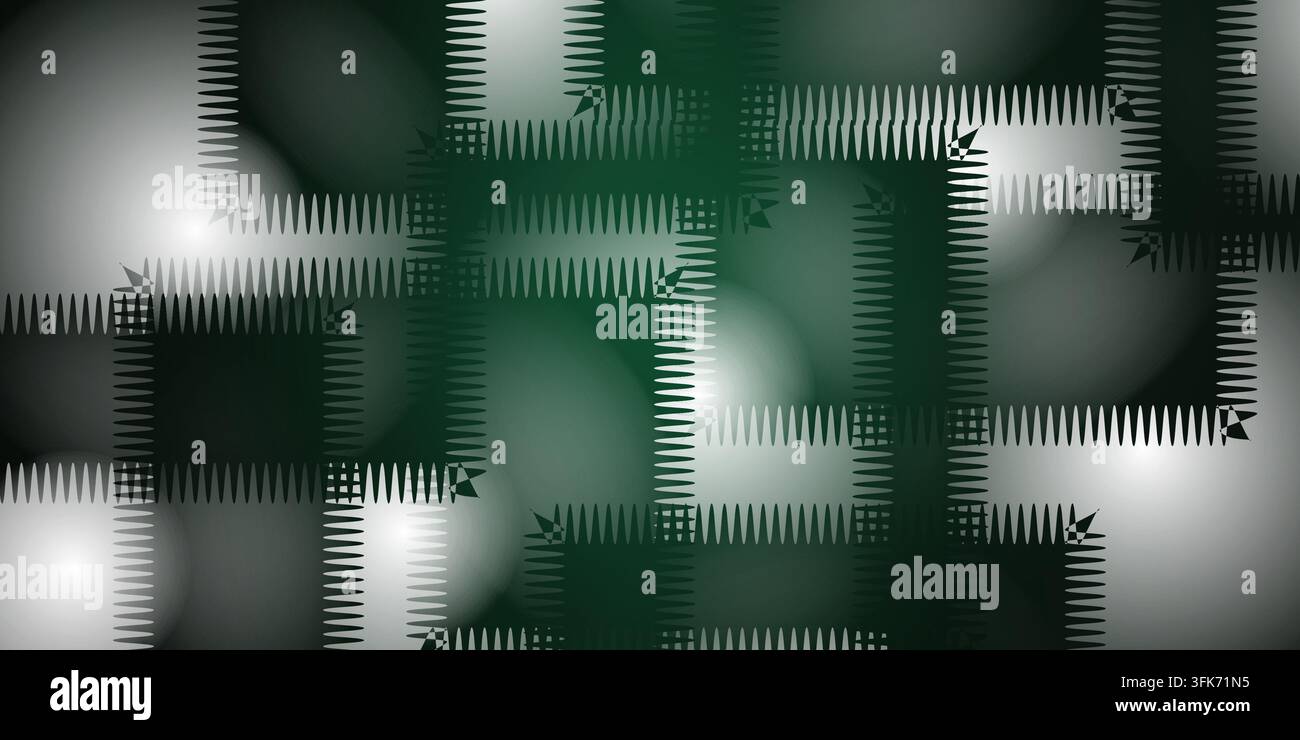 Abstrakter dunkelgrüner Hintergrund mit geometrischen Formen und Mustern Stockfoto