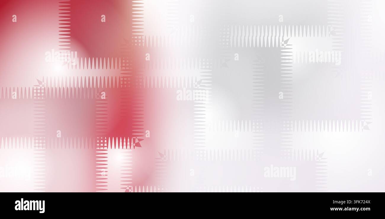 Abstrakter Hintergrund mit geometrischen quadratischen Formen und Zickzack-Kanten in Rot- und Weißtönen Stockfoto