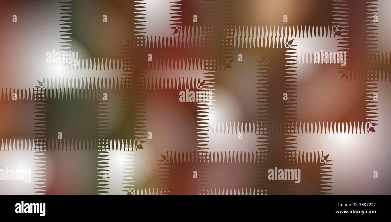 Abstrakter Hintergrund mit überlappenden rechteckigen Formen und Zickzack-Rändern in Schattierungen von warmem Braun und weichem Weißlicht Stockfoto