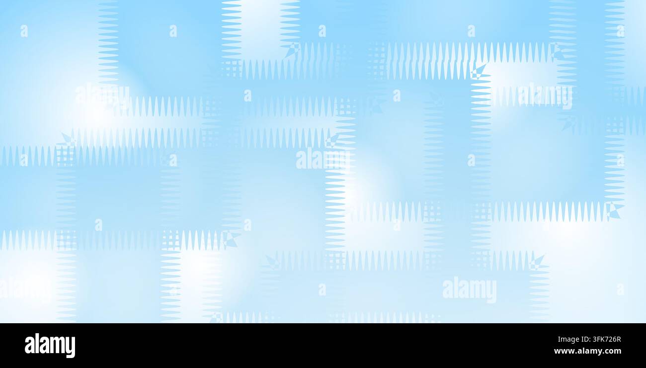 Abstrakter Hintergrund mit weichem blau-weißem Farbverlauf und geometrischen rechteckigen Mustern mit gezackten Kanten Stockfoto