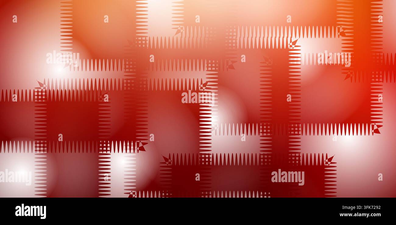 Abstrakter Hintergrund mit sich wiederholenden quadratischen Rahmen und gezackten Kanten in einem warmen Rotverlauf Stockfoto