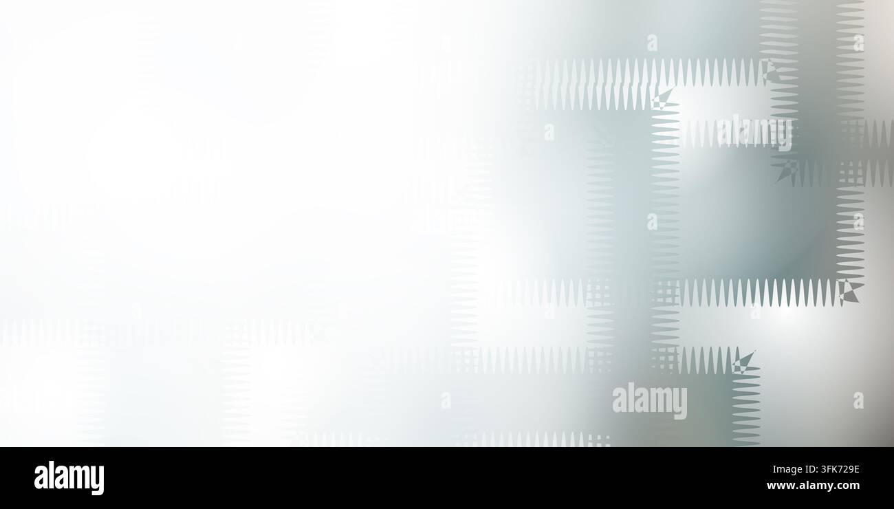 Abstrakter Hintergrund mit hellem Weiß und weichem Grau-Verlauf mit geometrischen quadratischen Rahmen und dekorativen Zickzack-Rändern Stockfoto