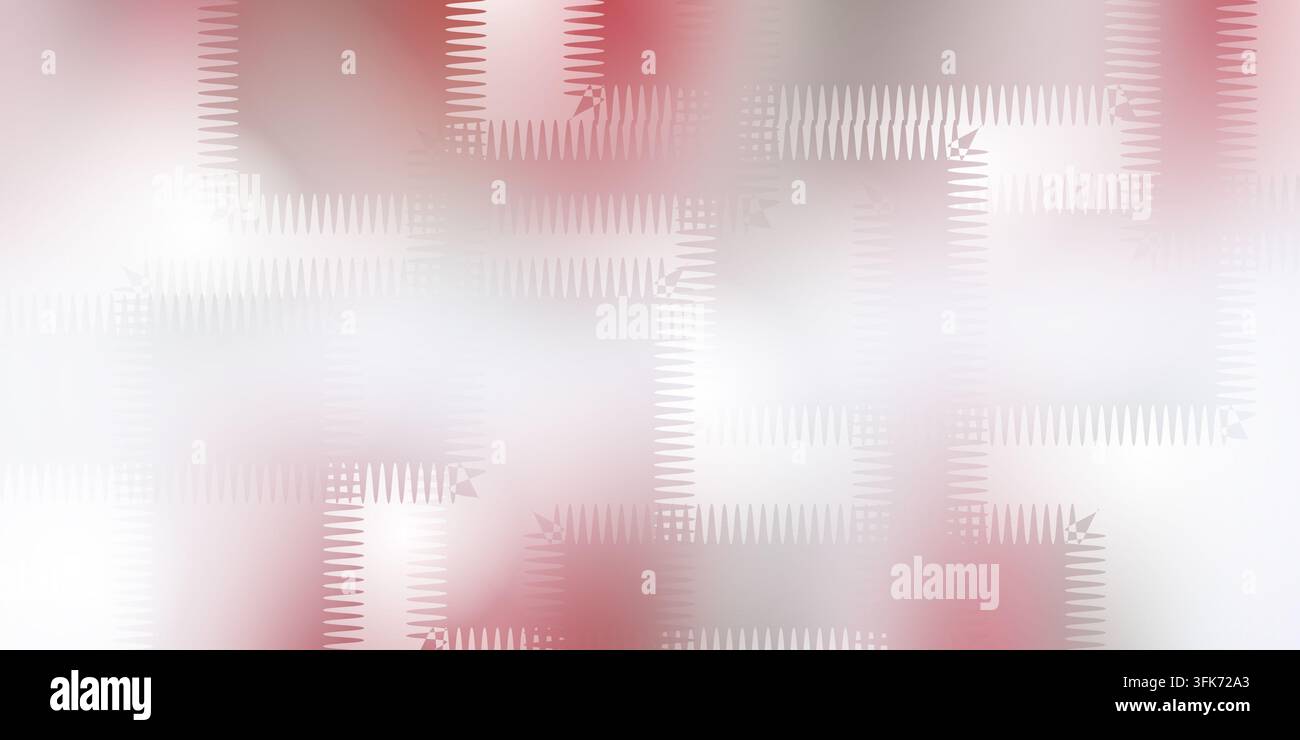 Abstrakter Hintergrund mit weichem rot-weißem Farbverlauf und geometrischen Zickzack-Rahmenmustern Stockfoto