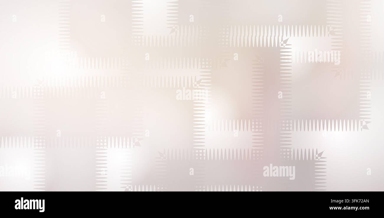 Abstrakter Hintergrund mit weichem hellgrauem und weißem Farbverlauf und geometrischen Zickzack-Rahmendmustern Stockfoto
